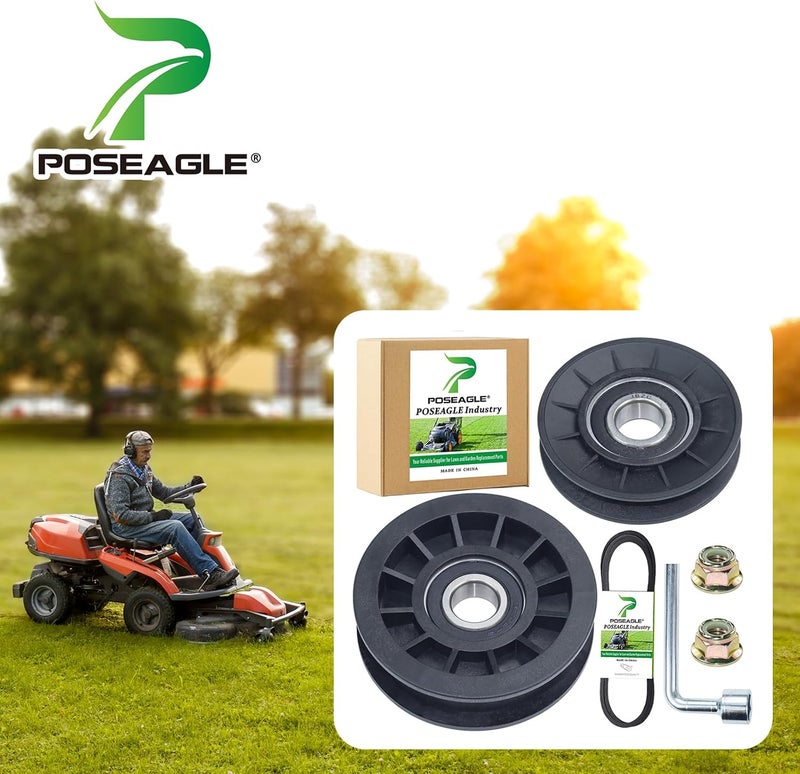 POSEAGLE GX20286 V Idler Pulley with GX20287 Flat Idler Pulley UC30568 Belt and Hardware Kit Replaces AUC20392 AUC20393 for John Deere D105 D140 D155 L100 L111 L118 L120 L130 La145 Lawn Decks - Image 2